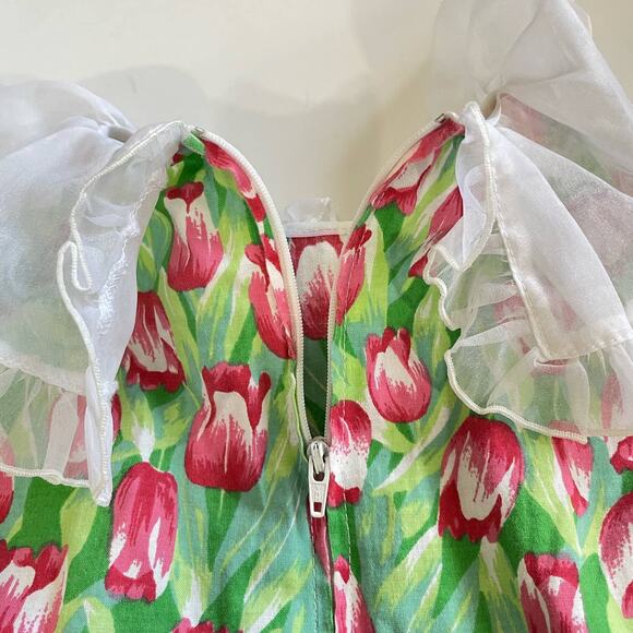 Vintage 90s Girls Tea Party Dress Baby Doll Collar Tulip Easter Dress Girl 6X - Picture 6 of 12